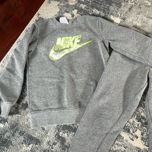 Nike Kids Gray Joggers and Sweatshirt Set with Yellow Logo - Picture 2 of 3